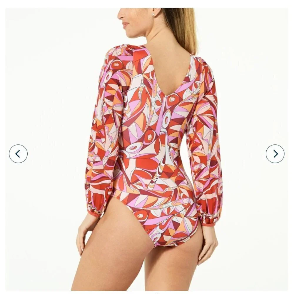 G by Giuliana Jet Set G One-Piece UPF 50 Mesh Sleeve Swimsuit 817-978 NWOT